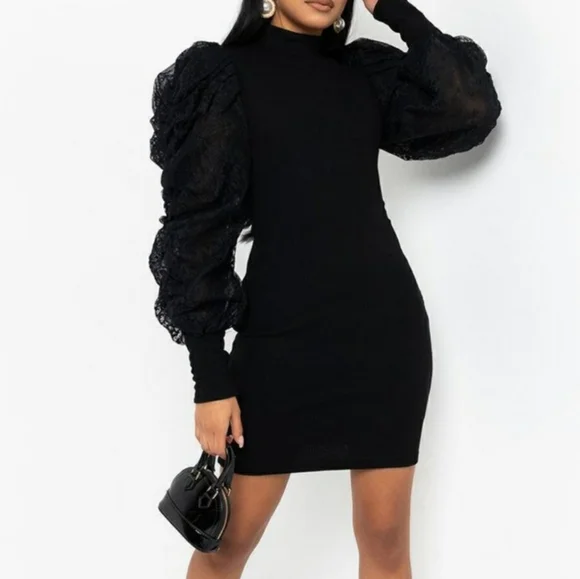 AKIRA | Dresses | Akira Black Lace Sleeve Dress | Poshmark